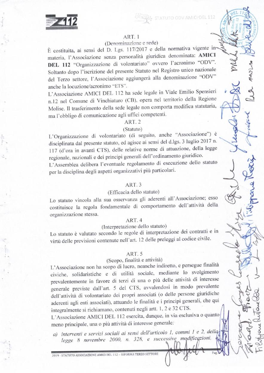 Statuto Amici del 112 ODV - pagina 1 di 12